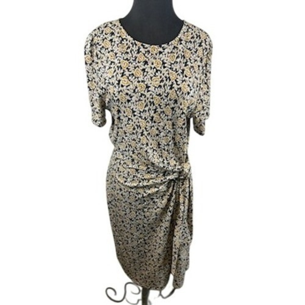Boden Midi Dress‎ Women's Size 14L Floral Tencel Blend Tie Waist